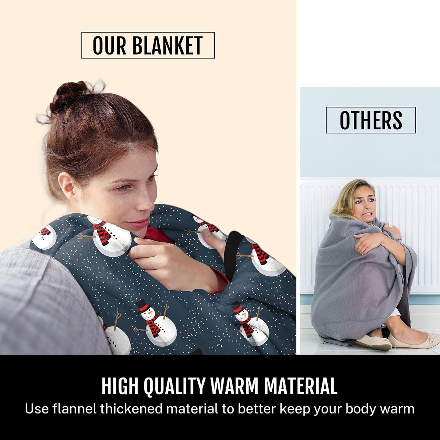Christmas Throw Blankets, Soft Blankets and Throws, Daughter Mom Friend Gift Snowman Print Decorative Throw Blankets for Couch, 50"X60"