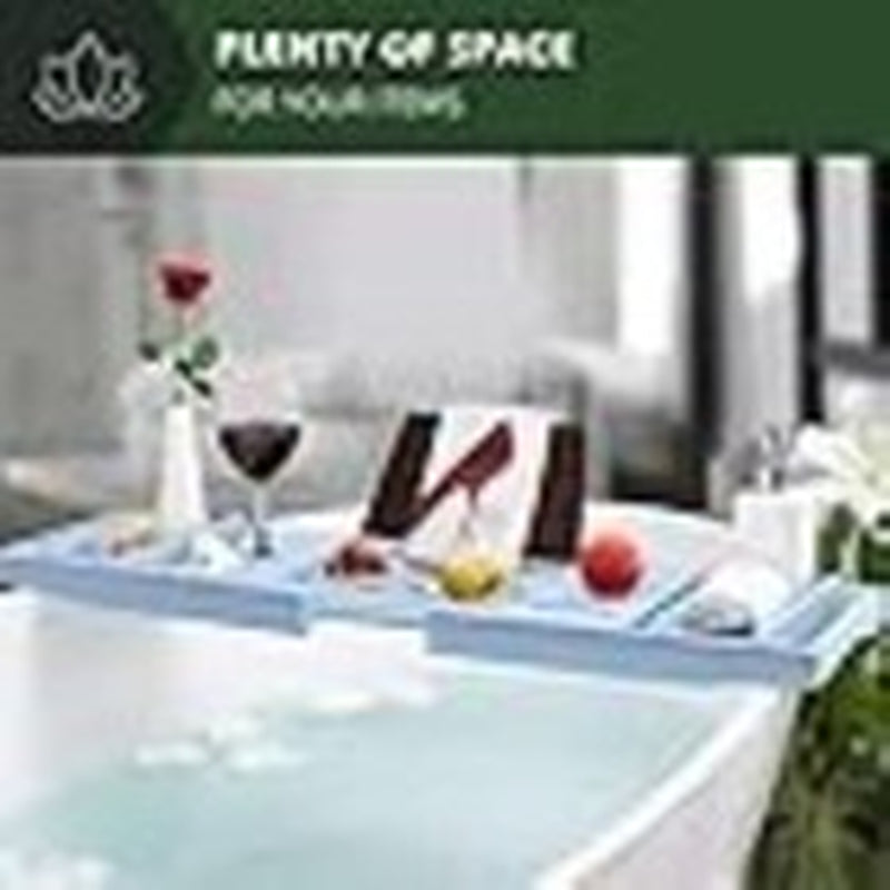 Royal Craft Wood Expandable Bathtub Caddy Tray – Blue with Soap Holder