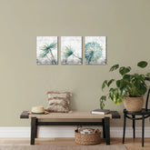 3 Pieces 12X16 Inch Framed Canvas Wall Art Clearance Kit Teal Dandelion on Rustic Grey Print 3 Picture Picture Canvas Poster Home Artwork Painting Decoration for Living Room Bedroom