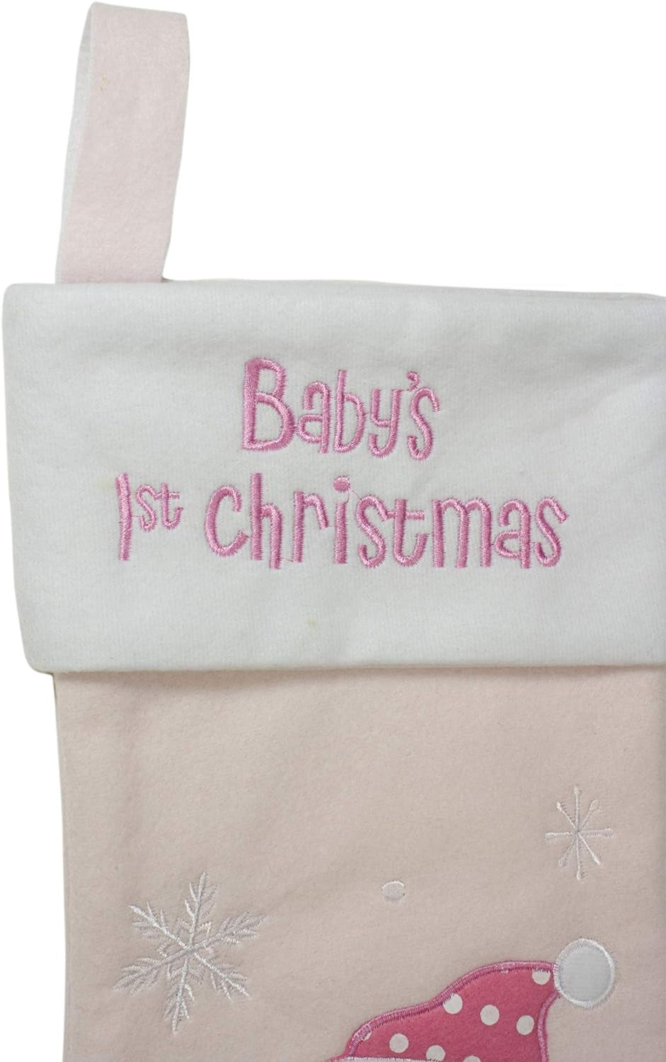 Baby'S 1St Christmas Embroidered Teddy Bear Stocking, 19", White/Pink