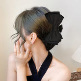 Large Satin Bow Claw Clips Black for Women - Big Clips for Thick Long Hair, Bowknot Accessories, Non-Slip Jaw Clamps for Girls Styling
