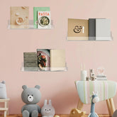 4 Packs 14 Inch Acrylic Floating Bookshelf, Wall Mounted Shelf, Ledge Book Shelf for Living Room, Office, Bedroom, Bathroom, Kitchen