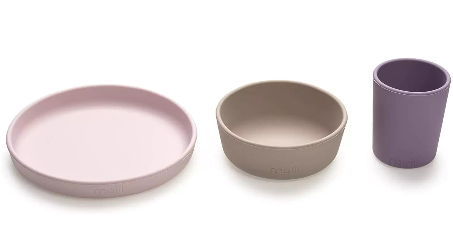 Melii Non-Suction Silicone Plate, Bowl and Cup Set for Toddlers