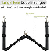 Double Dog Leash - Dual 360 No Tangle Two Dogs Leash for Small to Large Dogs - Adjustable, Tangle Free (Black)