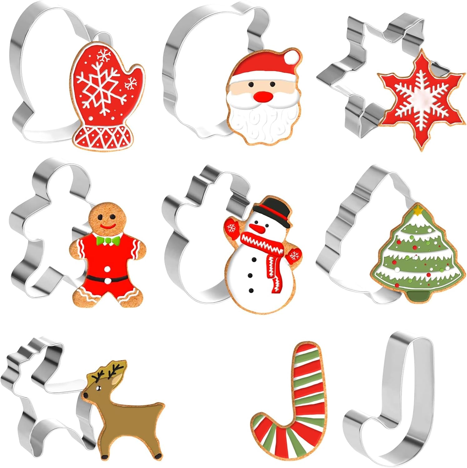 8PCS Christmas Cookie Cutters, Holiday Metal Cookie Cutters Christmas Shapes-Gingerbread, Christmas Tree, Snowflake, Santa Claus Cookie Cutter and More for Baking Xmas Holiday Party