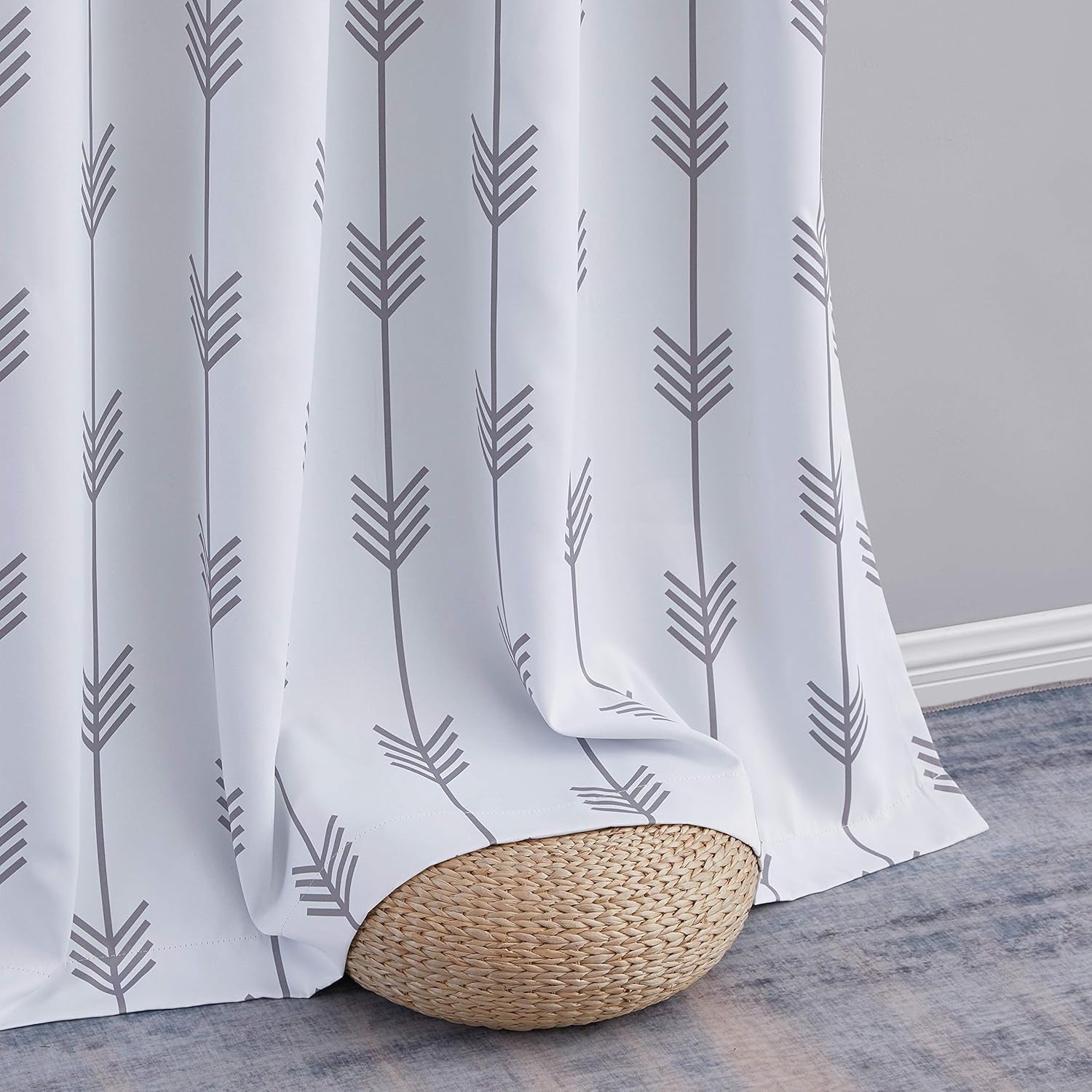 Arrow Printed Privacy Blackout Energy Efficient Room Darkening Thermal Grommet Window Curtain Drape Panels for Kids Bedroom - Set of 2 - Platinum White/Grey - 84" Inch Long