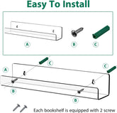 4 Packs 14 Inch Acrylic Floating Bookshelf, Wall Mounted Shelf, Ledge Book Shelf for Living Room, Office, Bedroom, Bathroom, Kitchen