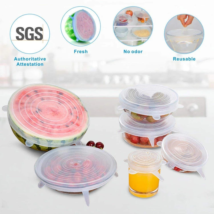 12 Pcs Silicone Stretch Lids, Reusable Durable and Expandable Lids, Keeping Food Fresh, Durable and Stretchable to Fit Various Sizes and Shapes of Containers, Microwave and Dishwasher Safe 6 Sizes