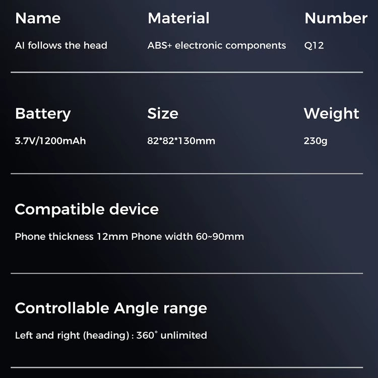 Auto Face Tracking Tripod 360° Rotation Auto Tracking Phone Holder Face Tracking Phone Tripod Holder for Tiktok Video Recording