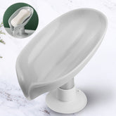 2Pcs Soap Dishes Holder Self Draining Leaf Shape Box Saver Suction Cup Bathroom